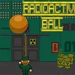 En tecknad figur står framför en orange boll i en grön industrilokal med radioaktiva symboler och texten Radioactive Ball ovanför