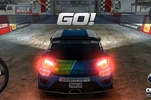 Rally Point En bil startar pÄ en grusbana med texten GO!