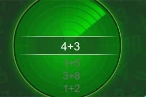 Grön radarskärm med matematisk ekvation 4+3 och andra tal raderade i bakgrunden