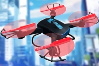 Här är ett drönarsimulationsspel med 3D-grafikanimationer