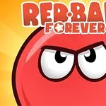 En röd boll med ett ansikte som ser bestämt ut mot en gul bakgrund med texten Red Ball Forever ovanför
