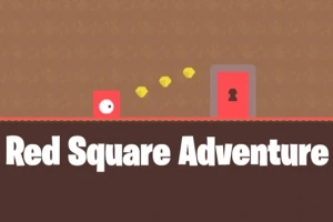 En röd fyrkant med ett öga rör sig mot en röd dörr med ett nyckelhål, och texten Red Square Adventure syns på bilden