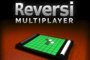 Texten Reversi Multiplayer visas ovanför ett grönt spelbräde med svarta och vita brickor