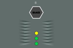 En hexagon med texten BLACK och tre mindre färgade hexagoner omgivna av triangulära former på en grå bakgrund