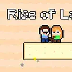 Två pixelerade figurer står tillsammans på en rektangulär plattform med texten Rise of Lava ovanför dem