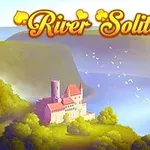 Föreställningen visar ett slott vid en flodkrök omgiven av grönska och flygande fåglar, med texten River Solitaire ovanför