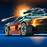 Futuristisk bil med jetmotorer och intensiva ljusstrålar mot en mörk bakgrund