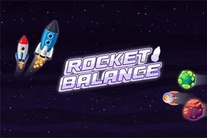Två raketer flyger genom rymden bland planeter med texten Rocket Balance i mitten