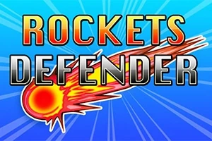 Texten Rockets Defender över en bakgrund av en flammande meteor mot en blå himmel
