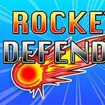 Texten Rockets Defender över en bakgrund av en flammande meteor mot en blå himmel