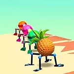 En animerad bild med färgglada, fyrbenta figurer där den främre figuren liknar en ananas