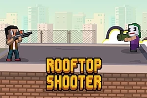 Två figurer på ett tak som siktar på varandra med vapen, med texten Rooftop Shooter i förgrunden