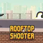 Två figurer på ett tak som siktar på varandra med vapen, med texten Rooftop Shooter i förgrunden