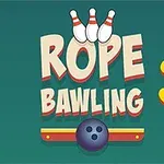 Texten Rope Bawling 3 med tre bowlingkäglor och en bowlingklot på en grön bakgrund
