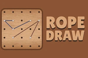 En träplatta med ett mönster av linjer och pinnar bredvid texten ROPE DRAW på en brun bakgrund