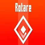 Orange bakgrund med vit text Rotare och en vit diamantformad symbol i mitten