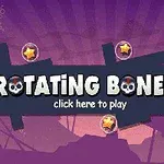 Text mot lila bakgrund med orden ROTATING BONES och click here to play omgiven av stjärnor