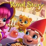 Royal Story Tecknad scen med en glad hÀxa som lagar mat, en leende björn och en tomte i ett fÀrgglatt kök
