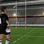 En man i svart sportdräkt med nummer 9 står på en stor stadion och håller i en boll framför målstolpar