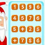 Tomte med röd luva och skägg bredvid ett rutnät med siffror