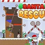 Julmotiv med tomtar, snögubbar och presenter framför stora bokstäver som bildar orden Santa Rescue