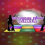 Silhuetter av dansande personer framför en discokula och färgglad dansmatta med texten Saturday Night Linker