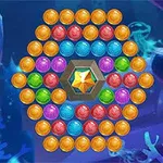 Färgglada bollar arrangerade i ett hexagonalt mönster kring en centralt placerad orange diamant på en mörkblå bakgrund