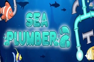 Tecknad undervattensscen med fiskar, hajar och rör med texten Sea Plumber 2