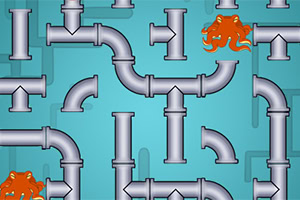 Illustration av ett rörsystem med två orangea bläckfiskar