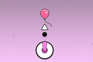 Rosa ballong, vit triangel, svart cirkel och rosa joystick på lila bakgrund