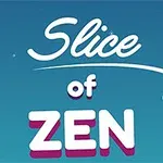 Texten Slice of Zen mot en blå bakgrund med en handikon som pekar