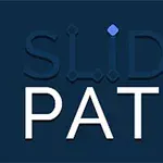 Texten SLIDE PATH på en mörk bakgrund med små färgade punkter ovanför bokstäverna