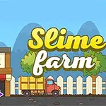 Färgglada tecknade figurer framför en bondgård med texten Slime Farm i förgrunden