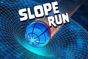 En blå boll rullar längs en rutnätstransporterad bana med texten SLOPE RUN ovanför