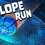 En blå boll rullar längs en rutnätstransporterad bana med texten SLOPE RUN ovanför