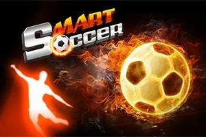En gnistrande fotboll med eld och en silhuett av en fotbollsspelare i rörelse bredvid texten Smart Soccer