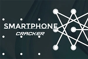 Texten Smartphone Cracker med ett nätverk av sammanlänkade vita punkter på mörk bakgrund