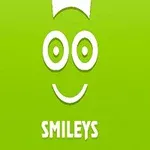 En grön bakgrund med en stiliserad glad smiley och texten SMILEYS under