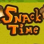 Texten Snack Time i tecknad stil med ekollon mot en grön bakgrund