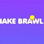Lila bakgrund med orden SNAKE BRAWL i mitten och gula bollar runt om