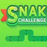 Tecknad orm med skrivstilen SNAKE CHALLENGE och ett äpple på ljusgrön bakgrund