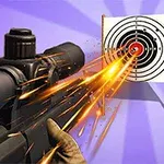 En prickskyttegevär avfyras mot en måltavla med gnistor som flyger