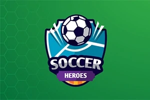 En logotyp med en fotboll ovanför texten SOCCER HEROES på en grön bakgrund