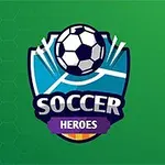 En logotyp med en fotboll ovanför texten SOCCER HEROES på en grön bakgrund