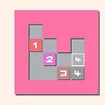 Fyrkantig ikon med nummererade block i olika färger på en rosa bakgrund
