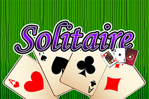 Texten Solitaire ovanför spelkort med grönt randigt bakgrundsmönster