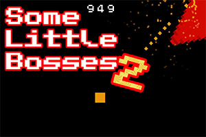 Texten Some Little Bosses 2 i röd pixelstil med en sluttande siffra två och pixlade detaljer på en svart bakgrund