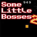 Texten Some Little Bosses 2 i röd pixelstil med en sluttande siffra två och pixlade detaljer på en svart bakgrund