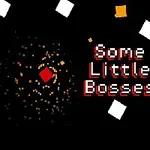 Svart bakgrund med små färgade fyrkanter och texten Some Little Bosses i rött och vitt