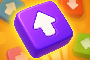 Lila kub med en vit uppåtpil mot en färgglad bakgrund